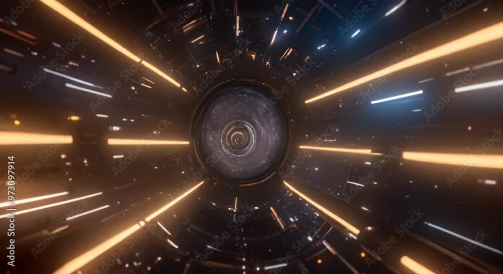 Abstract energy tunnel in space Wormhole travel through time and space Wormhole space deformation science fiction Black hole vortex hyperspace tunnel Digital fingerprint Seamless loop 4k animation