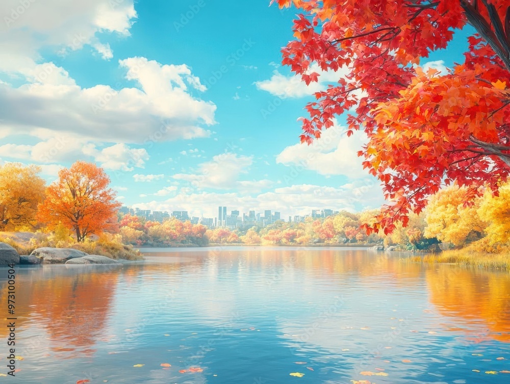 A serene Thanksgiving landscape featuring a forest with vibrant red and orange leaves A serene Thanksgiving landscape featuring a forest with vibrant red and orange leaves