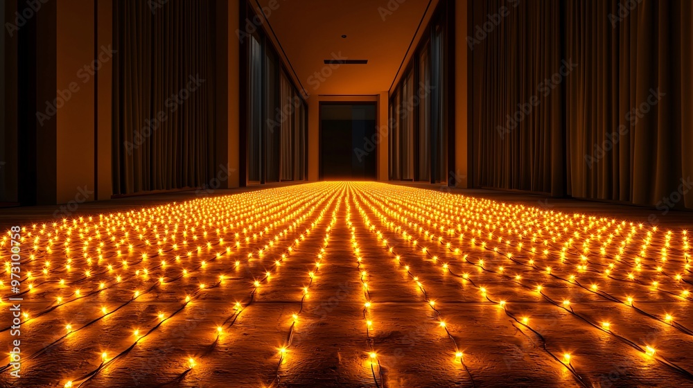 Obraz premium Homes decorated with vibrant Diwali string lights and diyas geometric design sharp focus ultra-detailed high-resolution photo