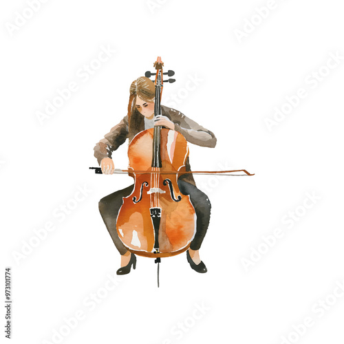 cello player vector illustration in watercolor style