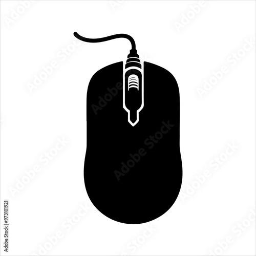 Black computer mouse icon silhouette vector illustration design on white background.