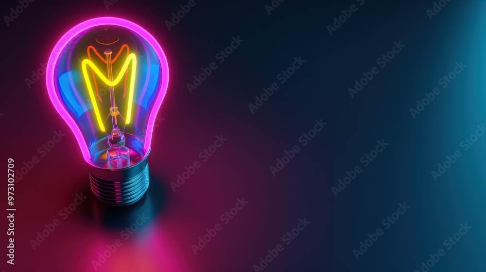 Neon Lightbulb on a Dark Background Neon Lightbulb on a Dark Background