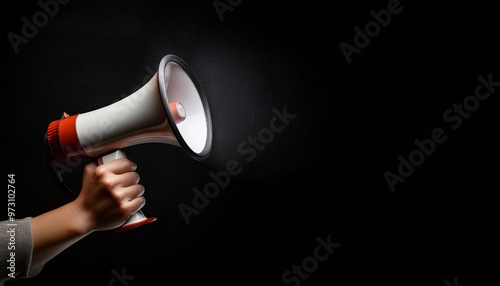 a megaphone in the hand. person with megaphone