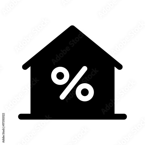 Home with percentage arrow icon. Mortgage, real estate, property, investment, financial concepts. Flat vector illustration isolated on white background. 