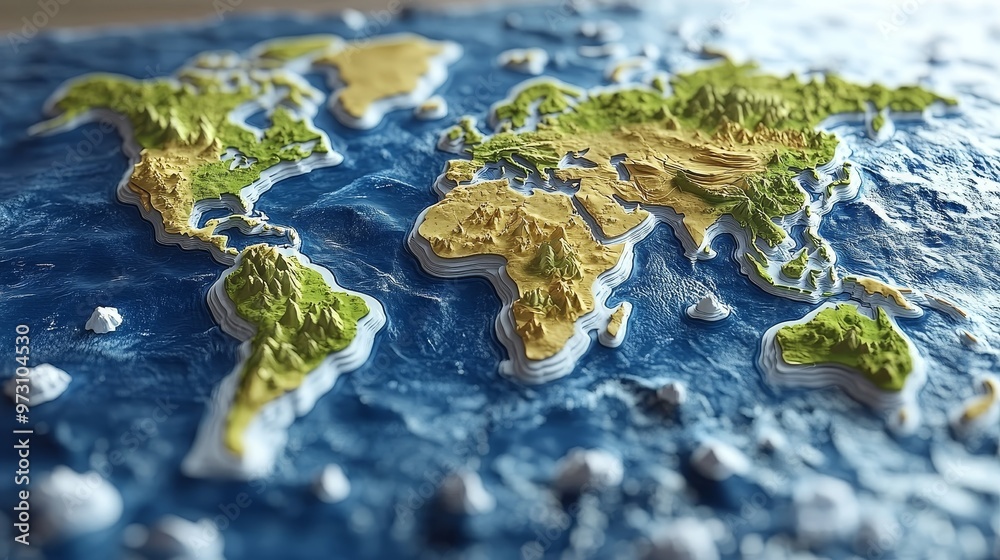 A detailed relief map of the world showcasing mountains, valleys, and bodies of water in vibrant colors and textures. A detailed relief map of the world showcasing mountains, valleys, and bodies of water in vibrant colors and textures.