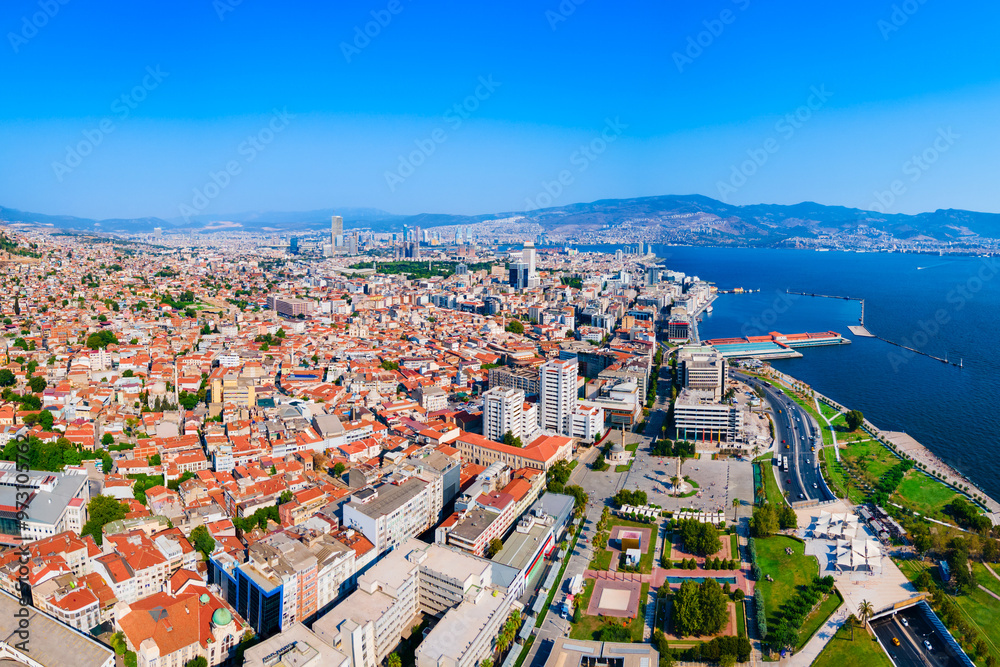 Izmir city centre aerial panoramic view in Turkey