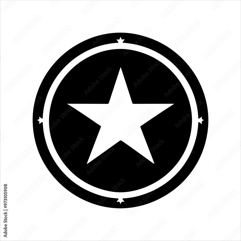 Black round shape with circle and star icon silhouette vector illustration design on white background. Black round shape with circle and star icon silhouette vector illustration design on white background.