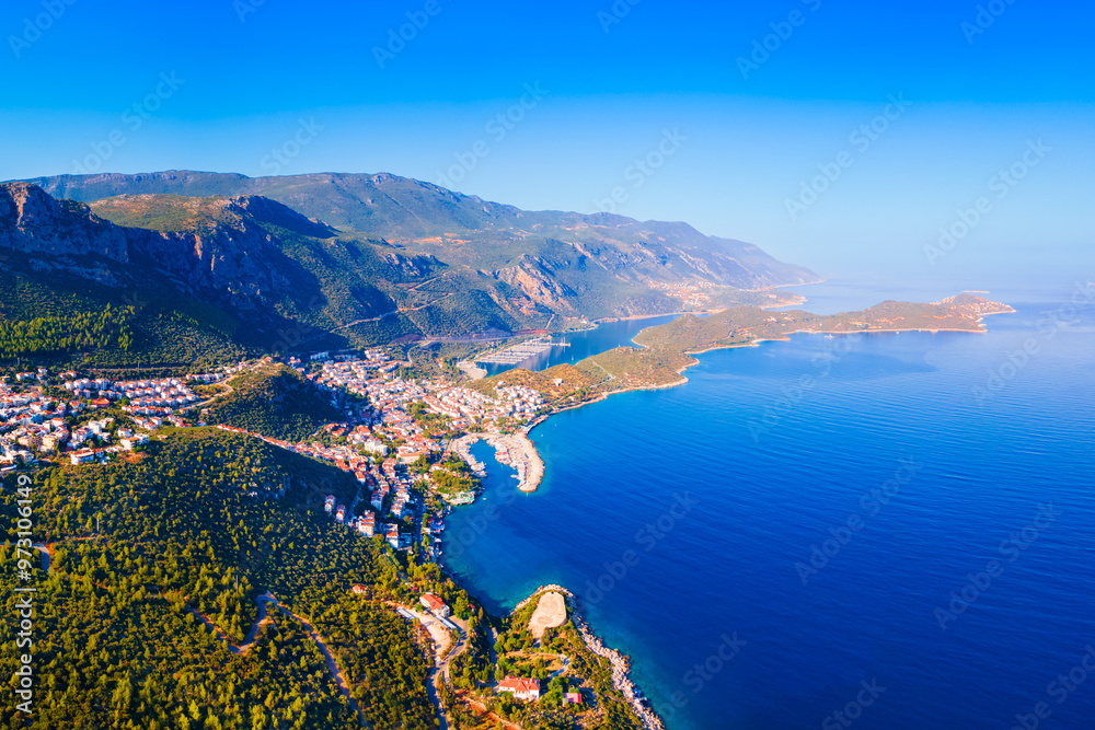 Obraz premium Kas city aerial panoramic view in Turkey