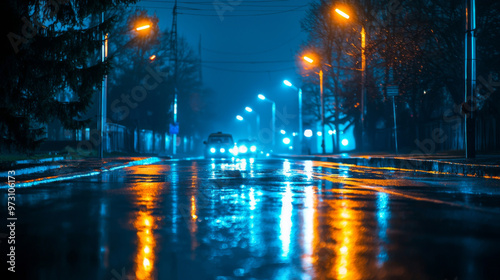 A street with cars and street lights photo