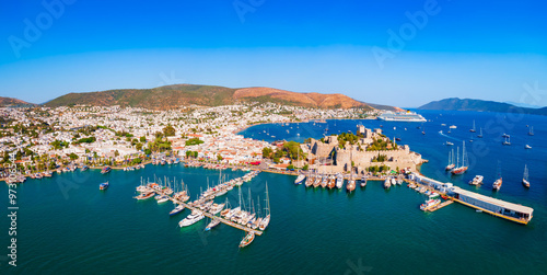 Fototapeta Naklejka Na Ścianę i Meble -  The Bodrum Castle and marina aerial panoramic view in Turkey