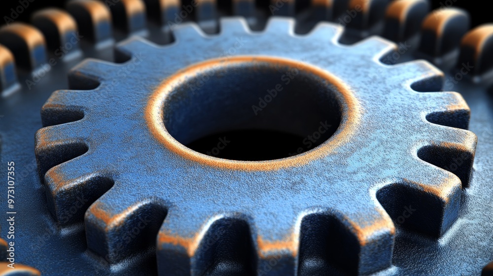 Close-up of a metallic gear showcasing intricate details and textures, perfect for industrial or mechanical themes. Close-up of a metallic gear showcasing intricate details and textures, perfect for industrial or mechanical themes.