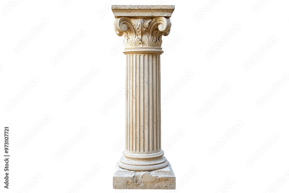 A detailed stone Ionic column with intricate carvings, showcasing classical architecture, suitable for design and educational purposes. A detailed stone Ionic column with intricate carvings, showcasing classical architecture, suitable for design and educational purposes.