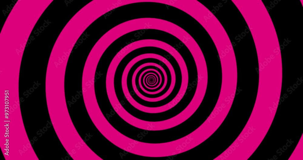 Moving hypnotic spiral. Seamless Psychedelic spiral and slow rotation. Pink and black background.
