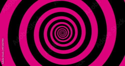 Moving hypnotic spiral. Seamless Psychedelic spiral and slow rotation. Pink and black background.