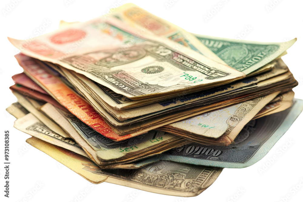 A stack of various international paper currencies, showcasing global finance and exchange. Ideal for financial, travel, and economic themes. A stack of various international paper currencies, showcasing global finance and exchange. Ideal for financial, travel, and economic themes.