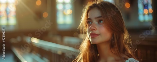 Realistic scene of a girl being confirmed at a church service high-definition clarity photo