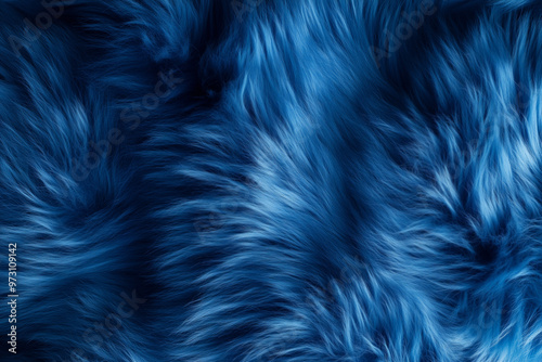 High-Resolution Macro Photography of Fluffy Blue Fur Texture. Top View of Soft, Colorful Hairy Background with Wavy Pattern. Close-Up of Rich and Cozy Animal Fur Texture photo