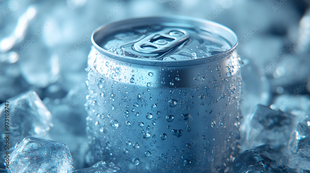 chilled soda can with water droplets clinging to the surface, sitting atop a bed chilled soda can with water droplets clinging to the surface, sitting atop a bed