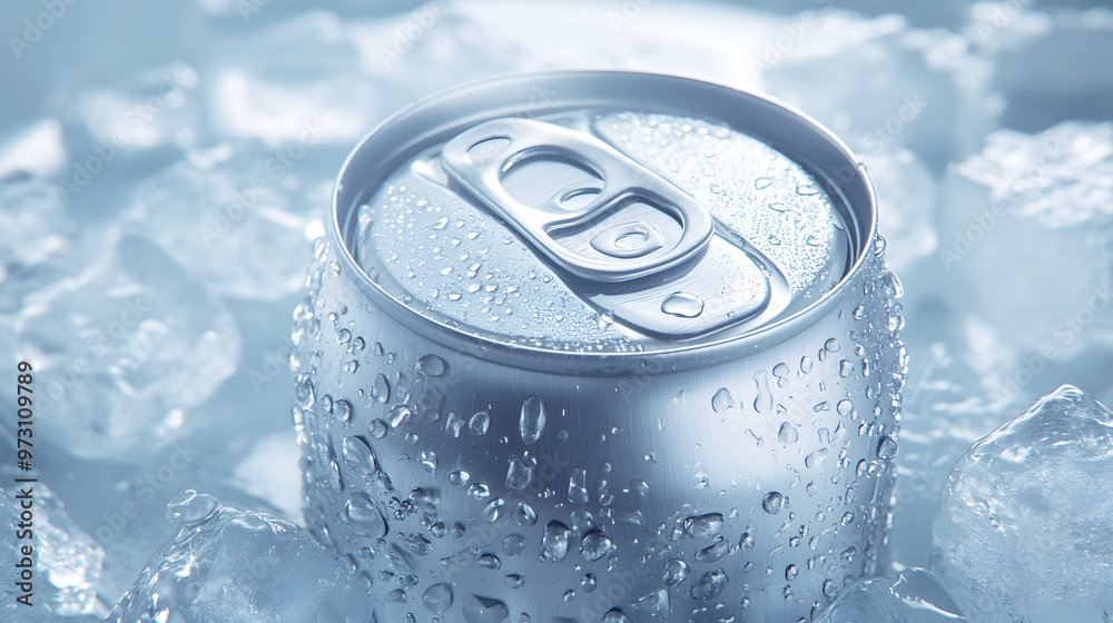 chilled soda can with water droplets clinging to the surface, sitting atop a bed chilled soda can with water droplets clinging to the surface, sitting atop a bed