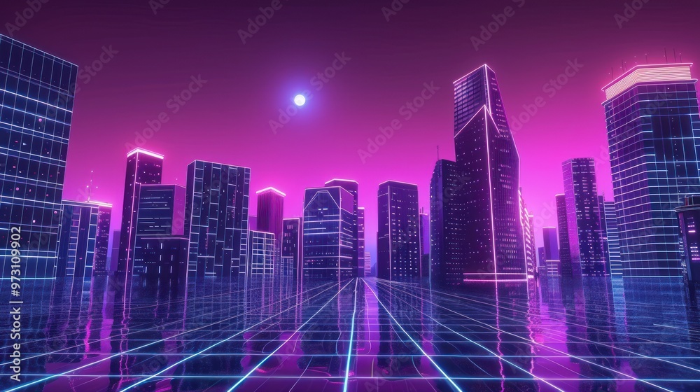 Neon Cityscape in a Retrofuturistic World Neon Cityscape in a Retrofuturistic World