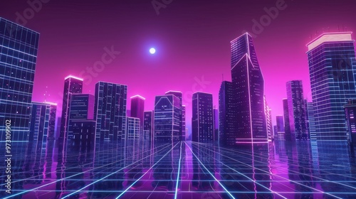 Neon Cityscape in a Retrofuturistic World