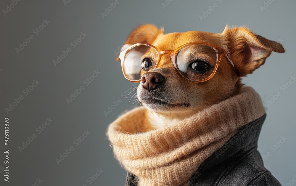 stylish and fashionable clothes fashionable look dog isolated on clear gray background photo stylish and fashionable clothes fashionable look dog isolated on clear gray background photo