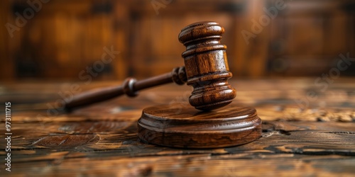 Wooden Gavel on a Rustic Table