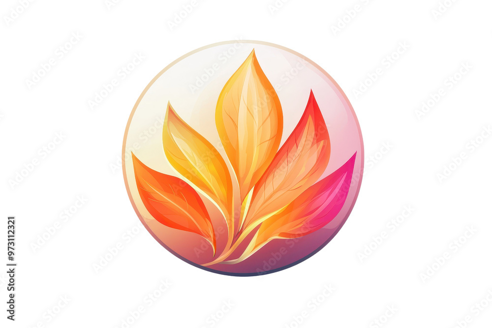 Colorful stylized leaf design with vibrant gradient hues in a circular frame, representing art and nature in harmony. Colorful stylized leaf design with vibrant gradient hues in a circular frame, representing art and nature in harmony.