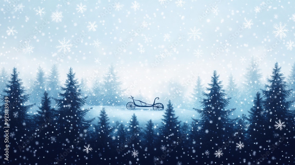 Sleigh made of delicate snowflakes gliding across a sparkling winter landscape, whimsical forest backdrop. [Whimsical sleigh, Christmas wallpaper, snowflake magic]