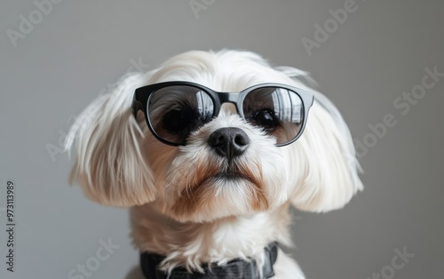 Studio partrait dog isolated on clear gray background 