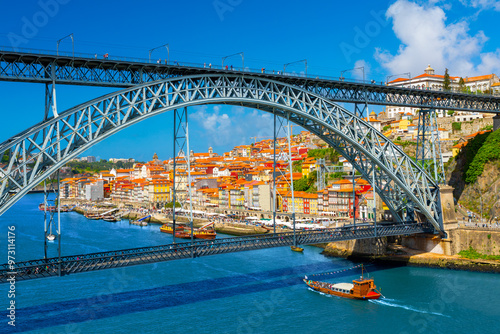 Panoramic view of the city of Porto on a beautiful summer day. Porto, Portugal