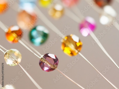 Close-Up of Delicate Jewelry-Making Process with Colorful Beads on Wire in Macro Detail