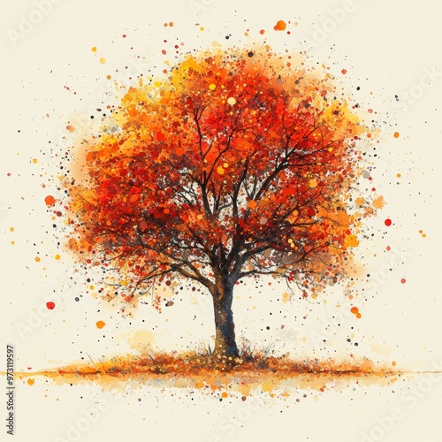 Autumn Tree Watercolor Painting Fall Foliage Nature Art