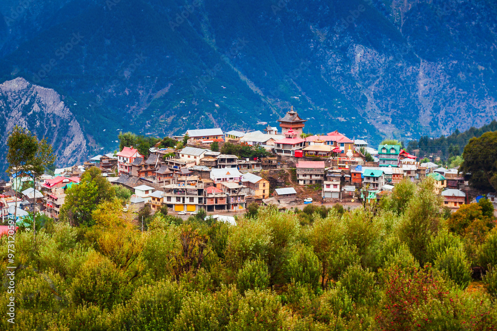 Kalpa town aerial panoramic view, India