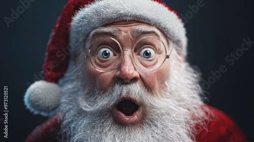 funny shocked santa for christmas advertising. Generative AI photo