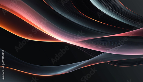 Abstract, blurred image. Smooth, multi-colored tones, gradient background with smooth and thin linear elements on a black background.