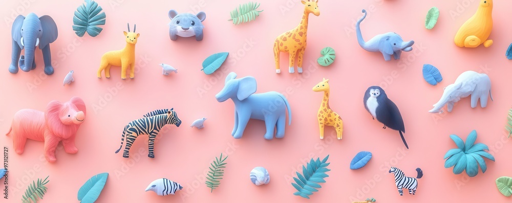 Urban wildlife flat design top view animals animation colored pastel Urban wildlife flat design top view animals animation colored pastel