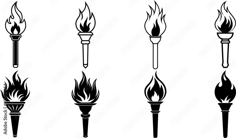 set of fire torch silhouette vector Illustration set of fire torch silhouette vector Illustration