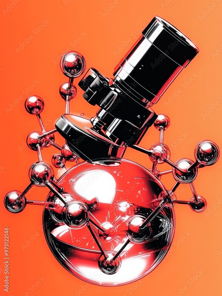 National STEM Day Microscope and Molecular Model - High-End Education Concept with Minimalist Orange Background and Geometric Shapes National STEM Day Microscope and Molecular Model - High-End Education Concept with Minimalist Orange Background and Geometric Shapes