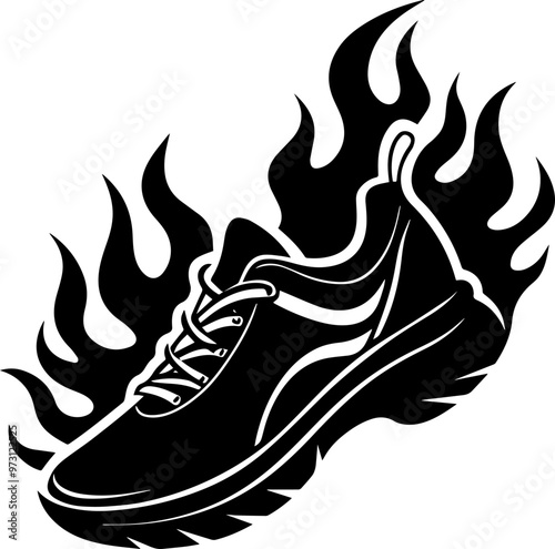 Fiery Running Shoes silhouette vector Illustration