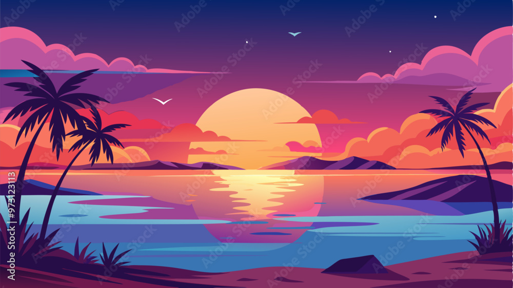 vibrant sunset over a tranquil ocean vector illustration vibrant sunset over a tranquil ocean vector illustration