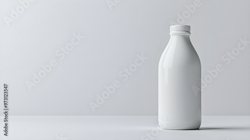 White milk bottle mockup on a simple backdrop.