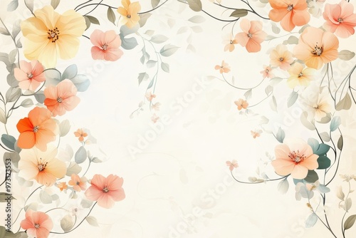 Watercolor Floral Border with White Background
