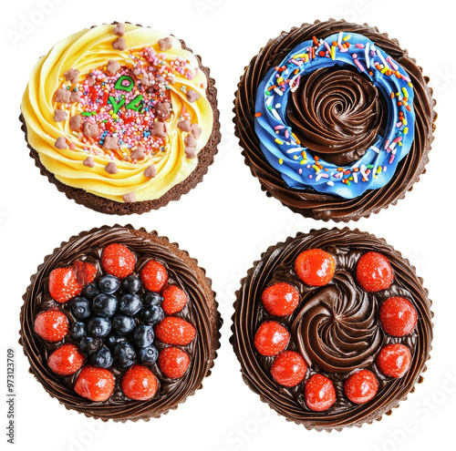 PNG Colorful cupcakes on a white backdrop