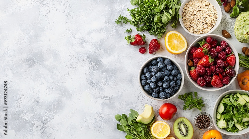 A beautifully arranged composition showcasing a variety of fresh and healthy food items. A beautifully arranged composition showcasing a variety of fresh and healthy food items.