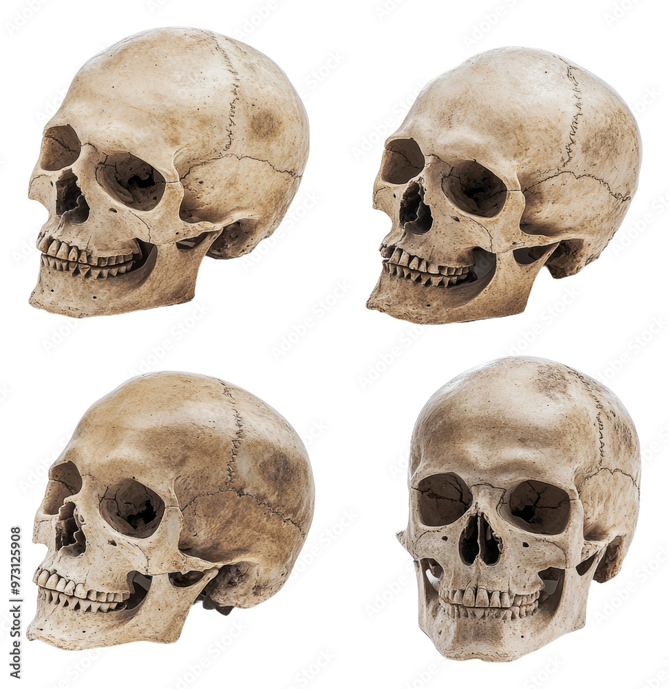 PNG Varied angles of realistic skull models PNG Varied angles of realistic skull models