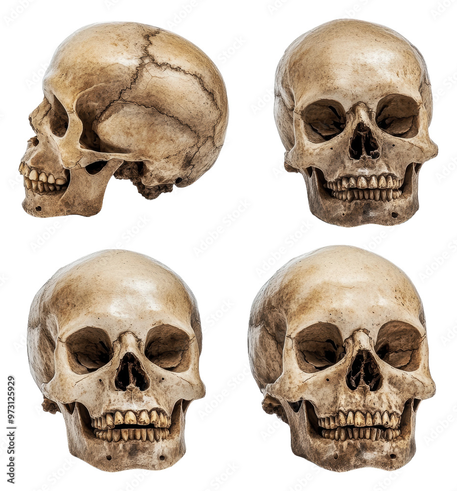 PNG Four-angle study of skull anatomy PNG Four-angle study of skull anatomy
