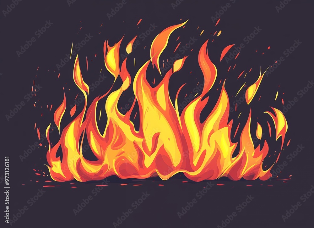 Fiery flames dance against a dark backdrop, a vibrant display of orange and yellow. Fiery flames dance against a dark backdrop, a vibrant display of orange and yellow.