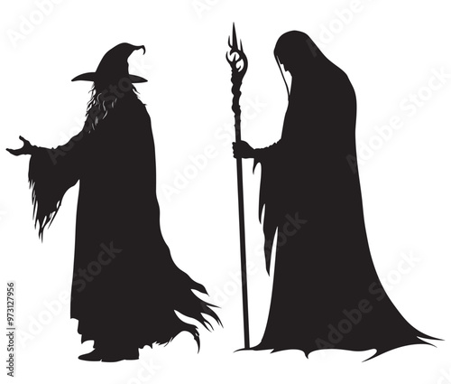 Silhouette wizard with wand black color