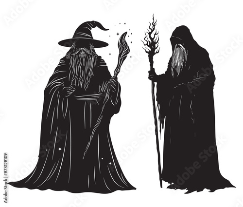 Silhouette wizard with wand black color